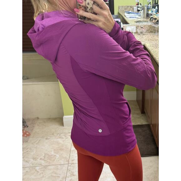 LULULEMON Purple Pink Flux Jacket Reversible Hooded Zip Magenta Plum Sz 8 - Picture 11 of 13
